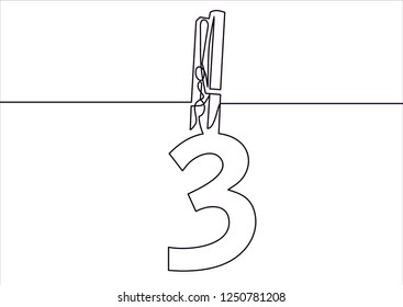 clip wooden peg with numbers 3.Continuous line drawing