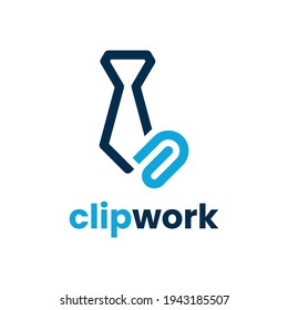 Plantilla de diseño del logotipo de trabajo de clip. Correa y clip de ilustración vectorial con estilo de arte de línea creativa.