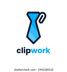Logo-Design-Vorlage für die Clipart-Arbeit Vektorgrafik-Krawatte und -Clip mit kreativem Line Art-Stil.