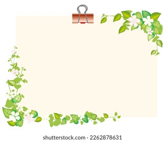 clip yellow paper writing notes with vines leave and pink flower greeting paper template