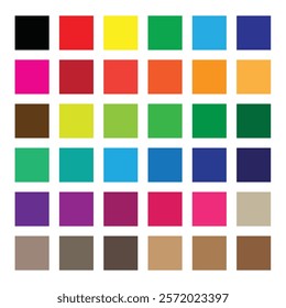 Clipart of 36 solid colors square box on a white background. For making of stickers, scrapbooking, patterns, digital craft and icon. illustrator, vector