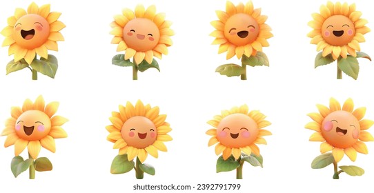 Clipart 3D Character Vector Cute Sunflower  svg