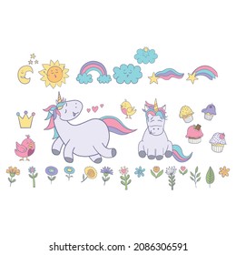 clipart about unicorns, world of unicorns, vector elements for design