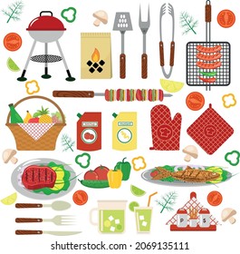 Parrillada de clipart.Elementos de diseño picnic. Aislado sobre fondo blanco.