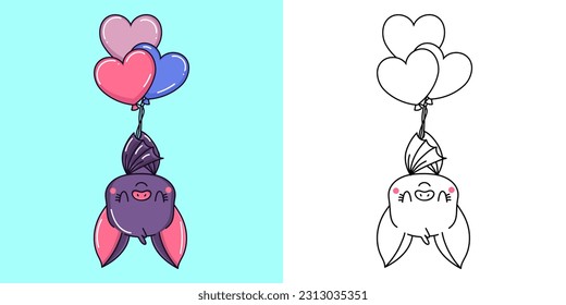 Clipart Bat and Black and White Illustration. Cute Clip Art Vampire. Vector Illustration of a Kawaii Animal for Stickers, Baby Shower, Coloring Pages, Prints for Clothes.
