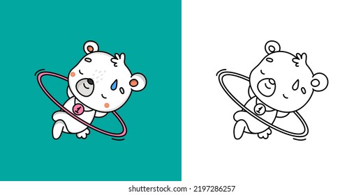Clipart Bear Athlete Multicolored and Black and White. Cute Panda Polar Bear Sportsman. Vector Illustration of a Kawaii Animal for Stickers, Baby Shower, Coloring Pages, Prints for Clothes.
 svg