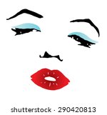 clipart of a beautiful woman with red lips and blue eyeshadow