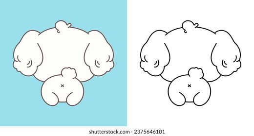 Clipart Bichon Frise Dog Multicolored and Black and White. Cute Clip Art Puppy. Isolated Vector Illustration of a Kawaii Pet for Prints for Clothes, Stickers, Baby Shower. 