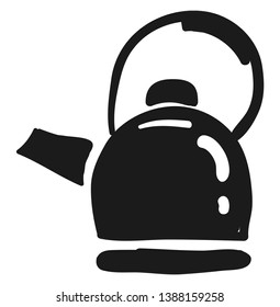 Clipart of a black-colored teapot designed a small spout  lid  and a handle to make it portable  vector  color drawing or illustration