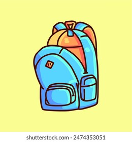 Clipart of a blue backpack with multiple compartments, perfect for school, travel, or outdoor activities. Ideal for adding a fun and practical element to your designs.