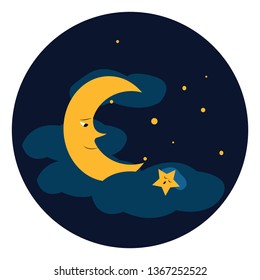 Clipart of blue sky with star and moon vector or color illustration