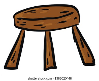 Clipart of a brown wooden stool with three legs and a round-shaped seat for comfortable sitting  vector  color drawing or illustration