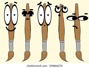 Clipart of a brush with eyes and emotions of brown color