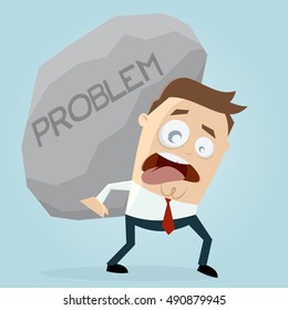 clipart of businessman carrying a big problem rock