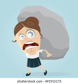 clipart of businesswoman carrying a big rock