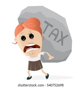 clipart of businesswoman carrying a big tax rock