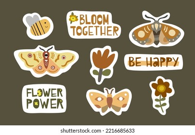 Clipart, butterflies, flowers, lettering, bee. Ideal for printing children's, stickers, promotional stickers. For scrubbooking and printing on clothes.