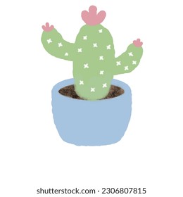 Clipart of cactus in the blue pot, illustration, clipart, flat