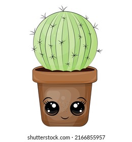 Clipart Cactus in Cartoon Style. Cute Clip Art Cactus in a Pot. Vector Illustration of an Animal for Stickers, Baby Shower Invitation, Prints for Clothes, Textile.