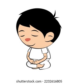 Clipart of cartoon version of man do maditation by sitting,vector illustration