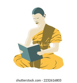 Clipart of cartoon version of monk sitting and reading book,vector illustration