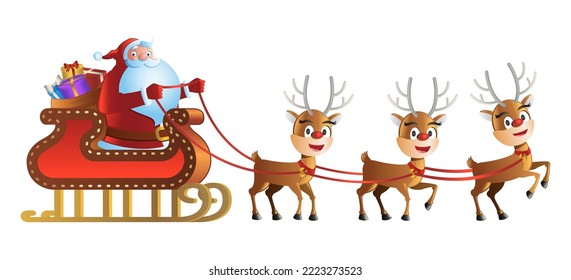 Clipart of cartoon version of reindeer and santa claus in christmas season,vector illustration