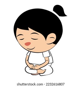 Clipart of cartoon version of woman do maditation by sitting,vector illustration