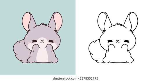 Clipart Chinchilla Multicolored and Black and White. Cute Clip Art Rodent. Cute Vector Illustration of a Kawaii Baby Animal for Stickers, Baby Shower, Coloring Pages. 