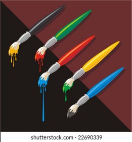 Clip-Art collection with colorful paintbrushes dropping color paints. No gradient fills. Easy to customize.