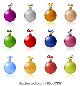 Clip-art of colorful Christmas balls with bows