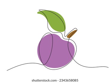 Imágenes prediseñadas de ciruela lineal colorida en un vector de estilo minimalista