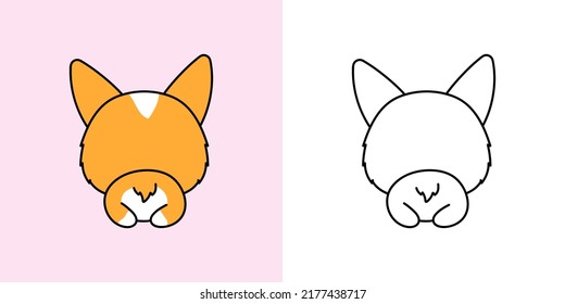 Clipart Corgi Multicolored and Black and White.  Cute Clip Art Welsh Corgi. Vector Illustration of a Kawaii Dog for Stickers, Baby Shower, Coloring Pages, Prints for Clothes.
