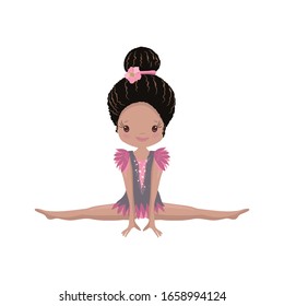 Clipart Cute African American Girl Gymnast Gym. Vector Illustration: Beautiful Cute Little Gymnast.