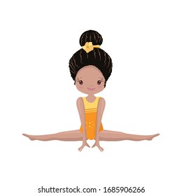 Clipart Cute African American Girl Gymnast Gym. Vector Illustration: Beautiful Cute Little Gymnast.