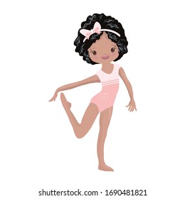 Clipart Cute African American Girl Gymnast Gym. Vector Illustration: Beautiful Cute Little Gymnast.