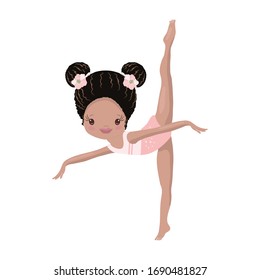 Clipart Cute African American Girl Gymnast Gym. Illustration der Vektorillustration: Wunderschönes Cute Little Gymnast.