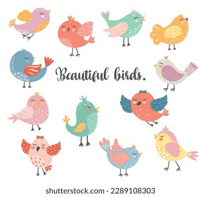 Clipart cute birds. Vector graphics. Isolated on white background