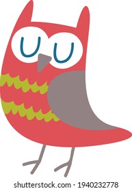 Clipart Cute funny bright red sleepy owl. Children's print with a bird owl. Print for the children's room. Pastel color. Retro style. Decor for decoration. Vector illustration in cartoon style.