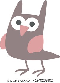 Clipart Cute funny gray minimalistic owl. Children's print with a bird owl. Print for the children's room. Pastel color. Retro style. Decor for decoration. Vector illustration in cartoon style.