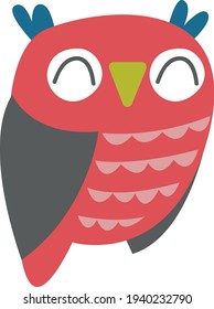 Clipart Cute funny red sleepy owl. Children's print with a bird owl. Print for the children's room. Pastel color. Retro style. Decor for decoration. Vector illustration in cartoon style.