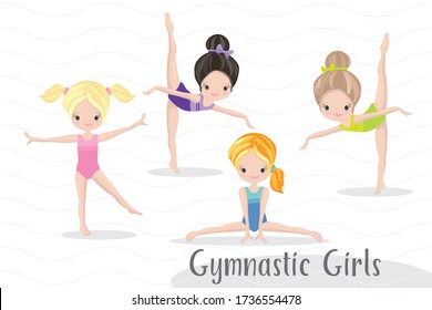 Clipart Cute Girl Gymnast Gym. Vector Illustration: Beautiful Cute Little Gymnast.