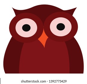 Clipart of a dark red owl with two swollen eyes  short ears  and an orange beak  looks cute and happy   vector  color drawing or illustration