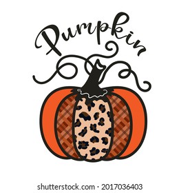 Clip-art of decorative pumpkin with leopard print and checkered pattern. Illustration for sublimation