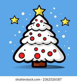 clipart design illustration of a white tree and stars above it on a blue background