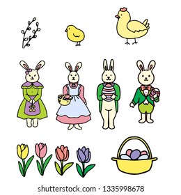Clipart of Easter elements in line art style . EPS 10