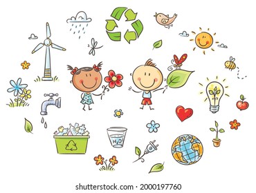 Clipart eco green energy kids set