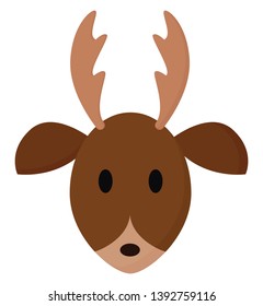 Clipart of the face of a brown deer with branched horns or antlers has oval-shaped ears  eyes  and mouth in black color  vector  color drawing or illustration