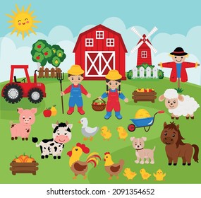 Clipart farm. Farm Animals. Farmers boy and girl