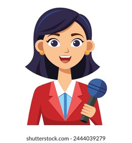 clipart features a professional woman reporter holding a microphone