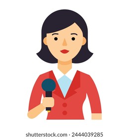 clipart features a professional woman reporter holding a microphone